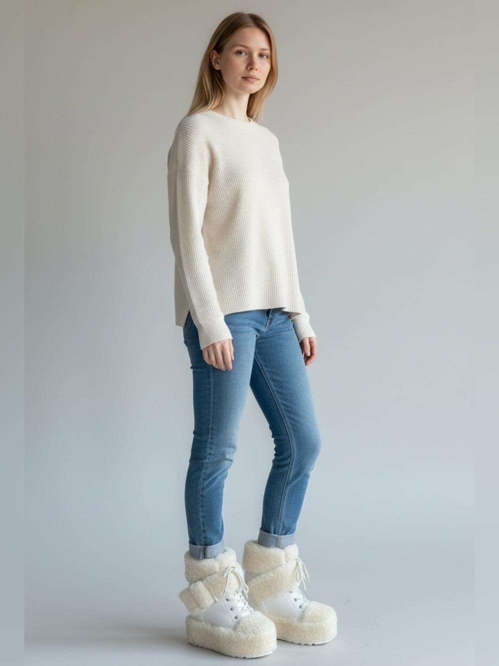 Anthony Wang PINK DIALO BEIGE Cream Faux Fur Lace-Up Winter Boots